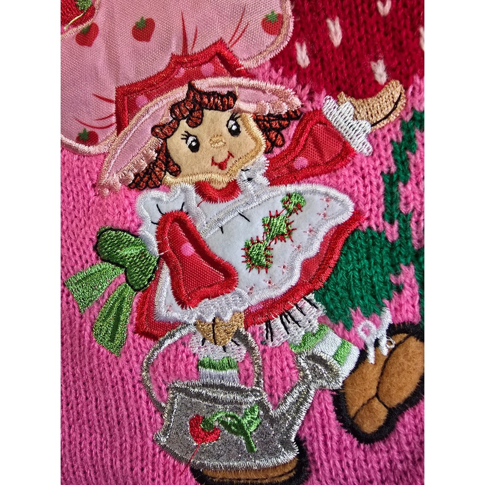 NWOT Strawberry Shortcake Pink Knit Sweater Vest Embroidered Heart Sequin Med - Picture 3 of 14